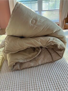 J. Queen New York Reversible Cream/Tan Comforter with Subtle Floral Embroidery